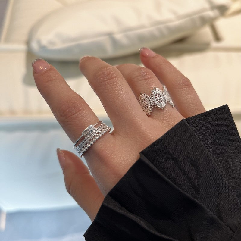 Anillo de trabajo abierto de encaje de plata esterlina al por mayor